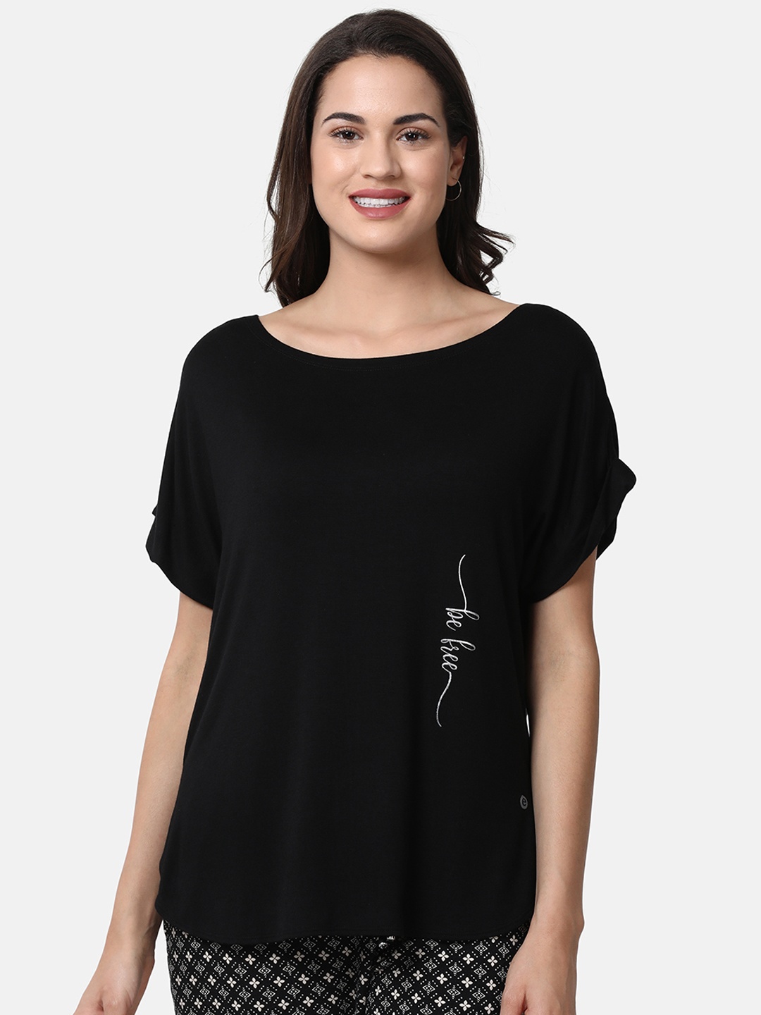 

Enamor Women Black Relaxed Fit Comfy Lounge T-Shirt