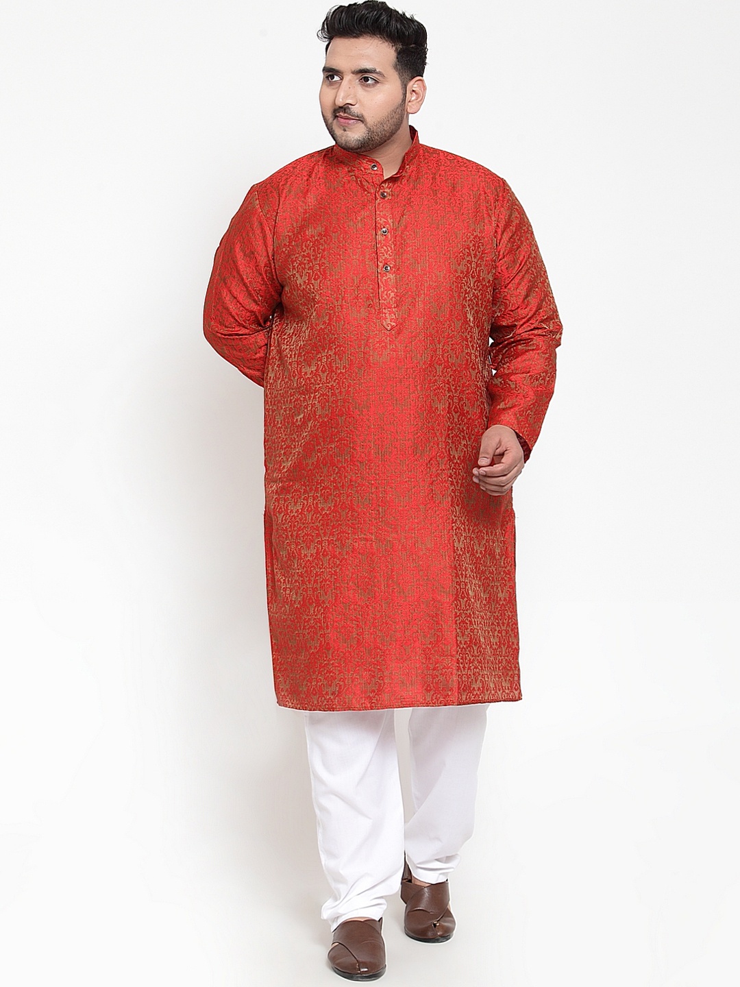 

plusS Men Maroon & White Self Design Kurta with Pyjamas