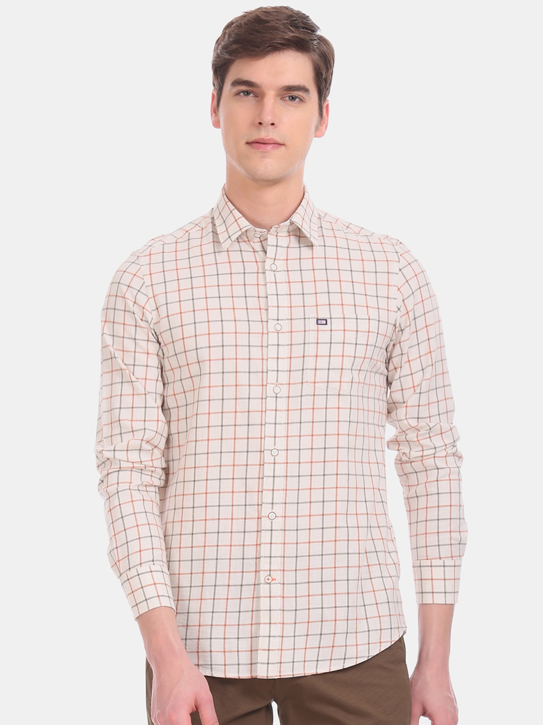 

Arrow Sport Men Beige & Brown Slim Fit Checked Casual Shirt