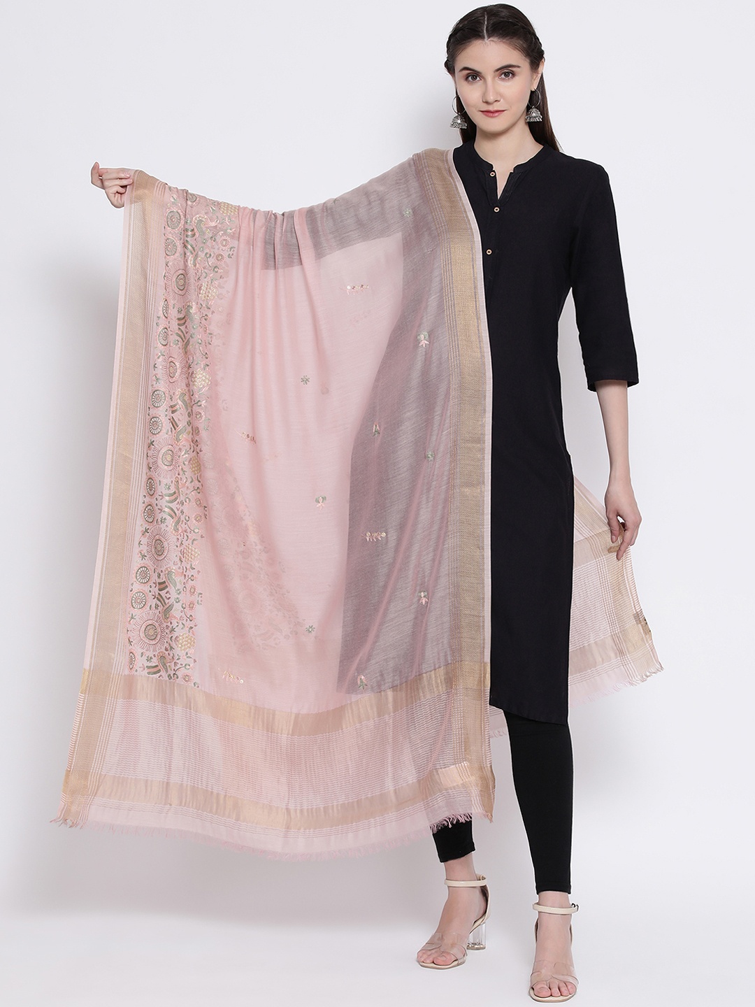 

SHINGORA Pink & Gold-Toned Embroidered Antimicrobial Dupatta