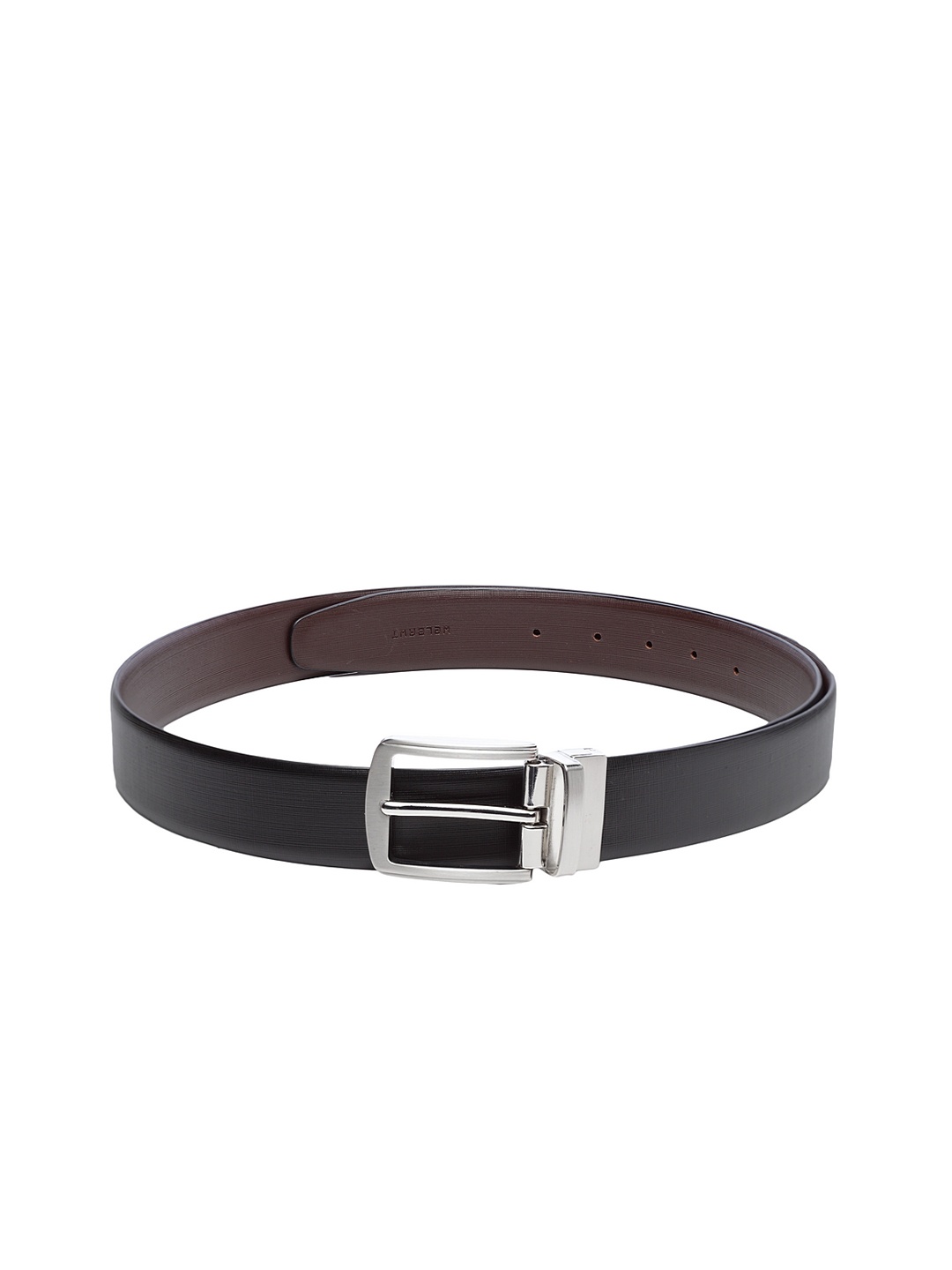 WELBAWT Men Black Leather Reversible Textured Belt
