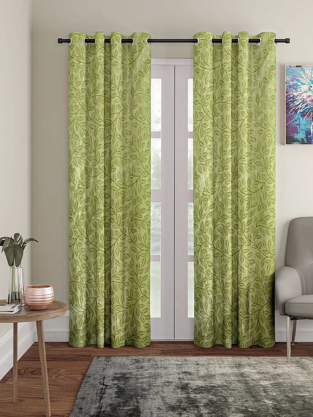 

Cortina Green Set of 2 Embossed Leaf Print Door Curtains