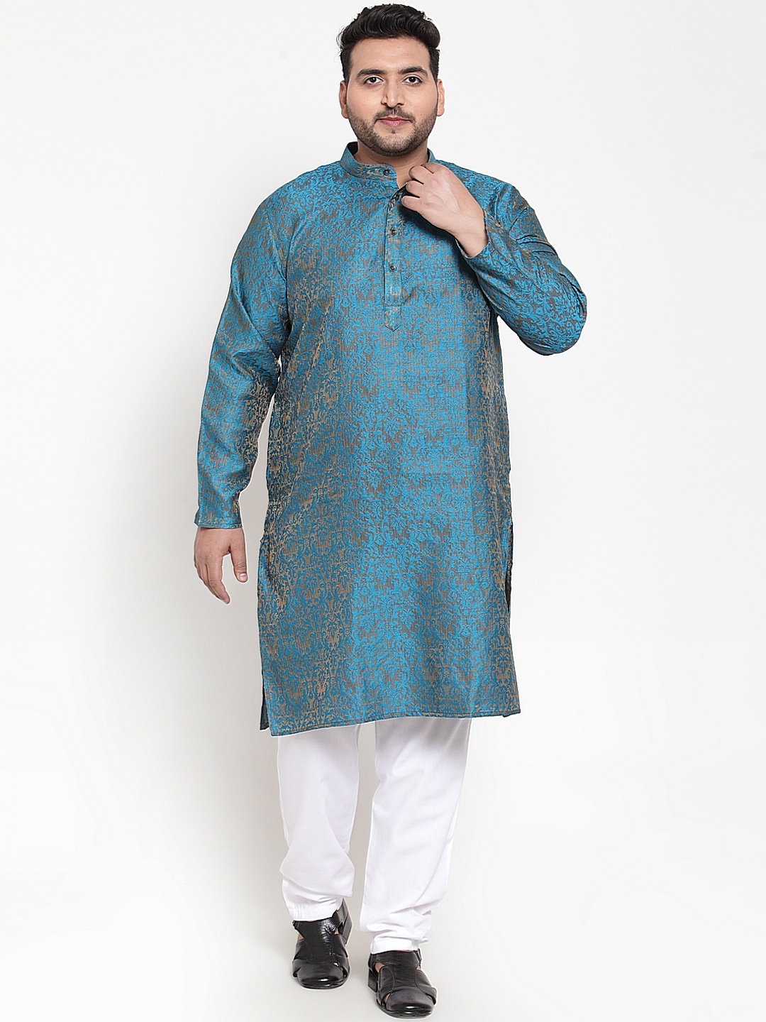 

plusS Men Blue & White Self Design Kurta with Pyjamas