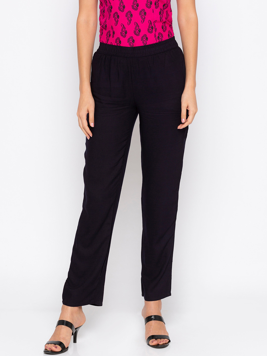 

Globus Women Navy Blue Regular Fit Solid Regular Trousers