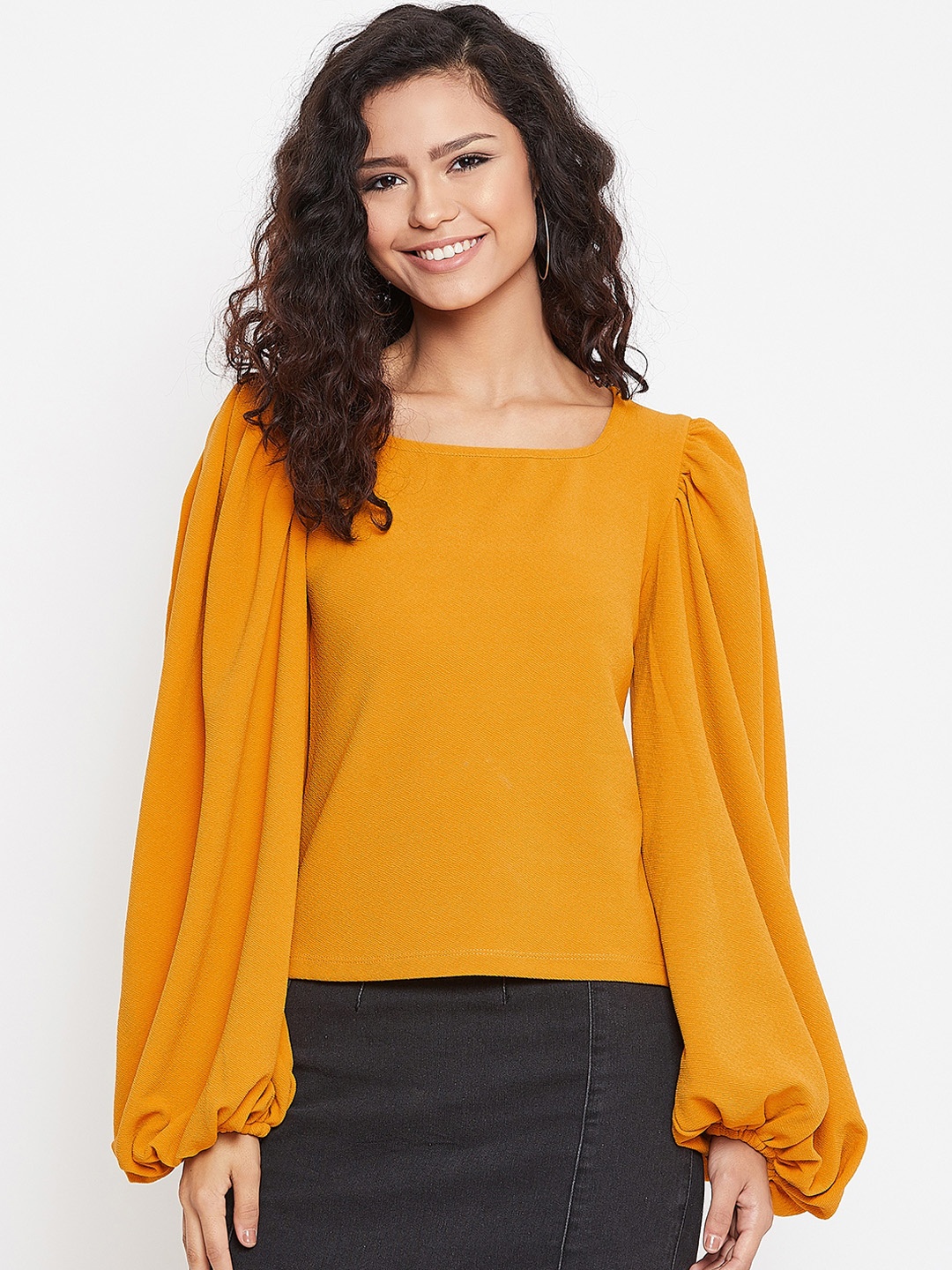 

Zastraa Women Mustard Yellow Solid Top