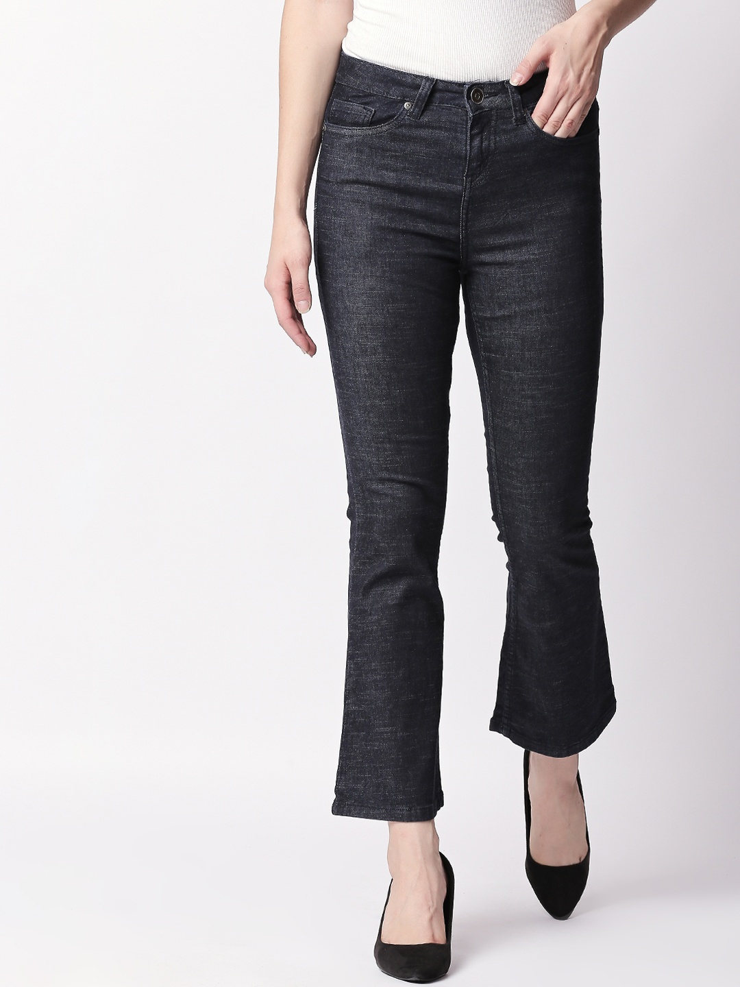 

High Star Women Charcoal Grey Bootcut Mid-Rise Clean Look Stretchable Jeans