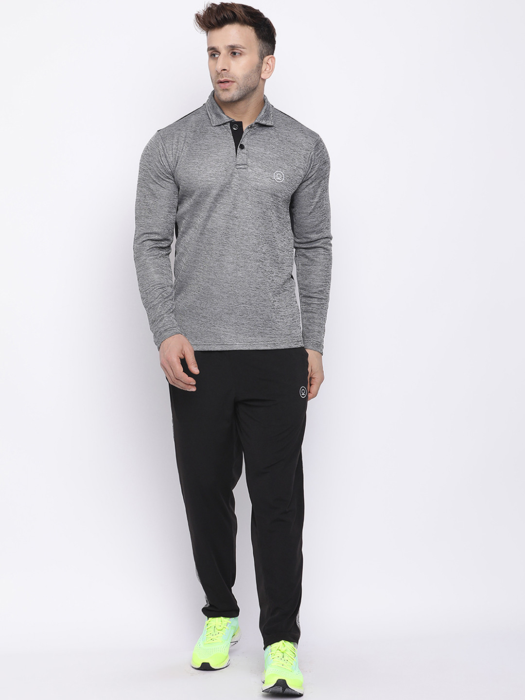 

CHKOKKO Men Grey & Black Solid Tracksuit