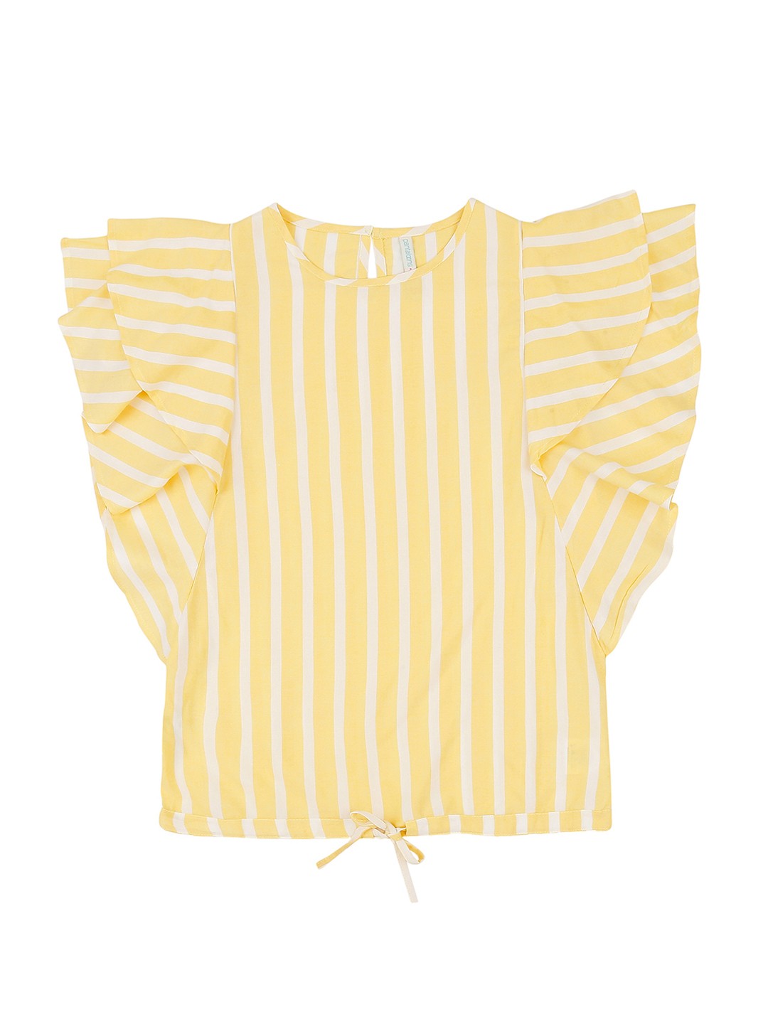 

Pantaloons Junior Girls Yellow & Off-White Checked A-Line Top