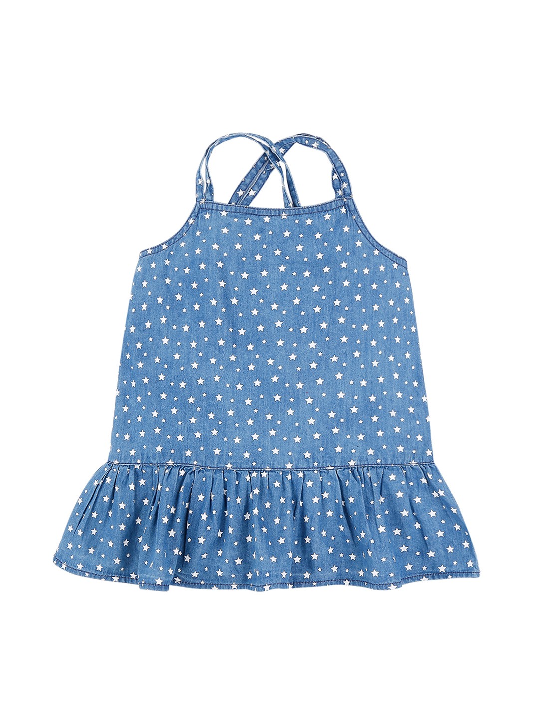 

Pantaloons Junior Girls Blue & Off-White Printed A-Line Pure Cotton Top