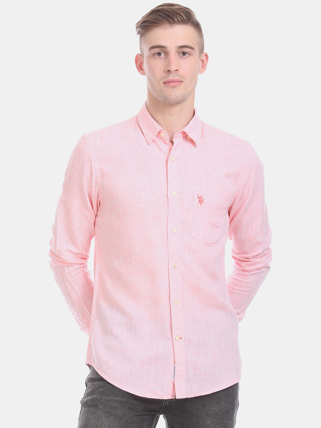 

U.S. Polo Assn. Men Pink Regular Fit Solid Casual Shirt