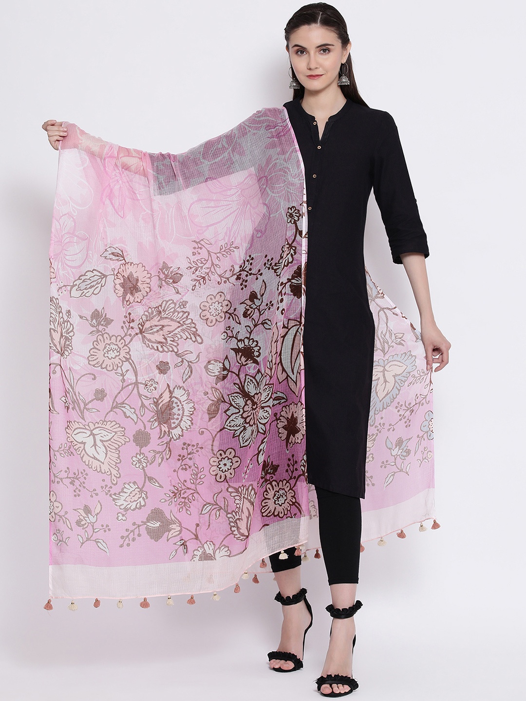 

SHINGORA Pink & Brown Printed Antimicrobial Dupatta
