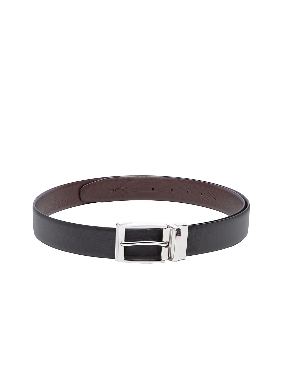 WELBAWT Men Black Leather Reversible Textured Belt