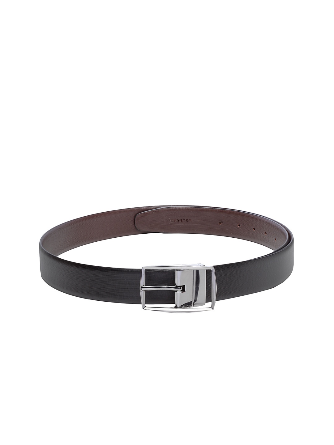 WELBAWT Men Black Leather Reversible Textured Belt