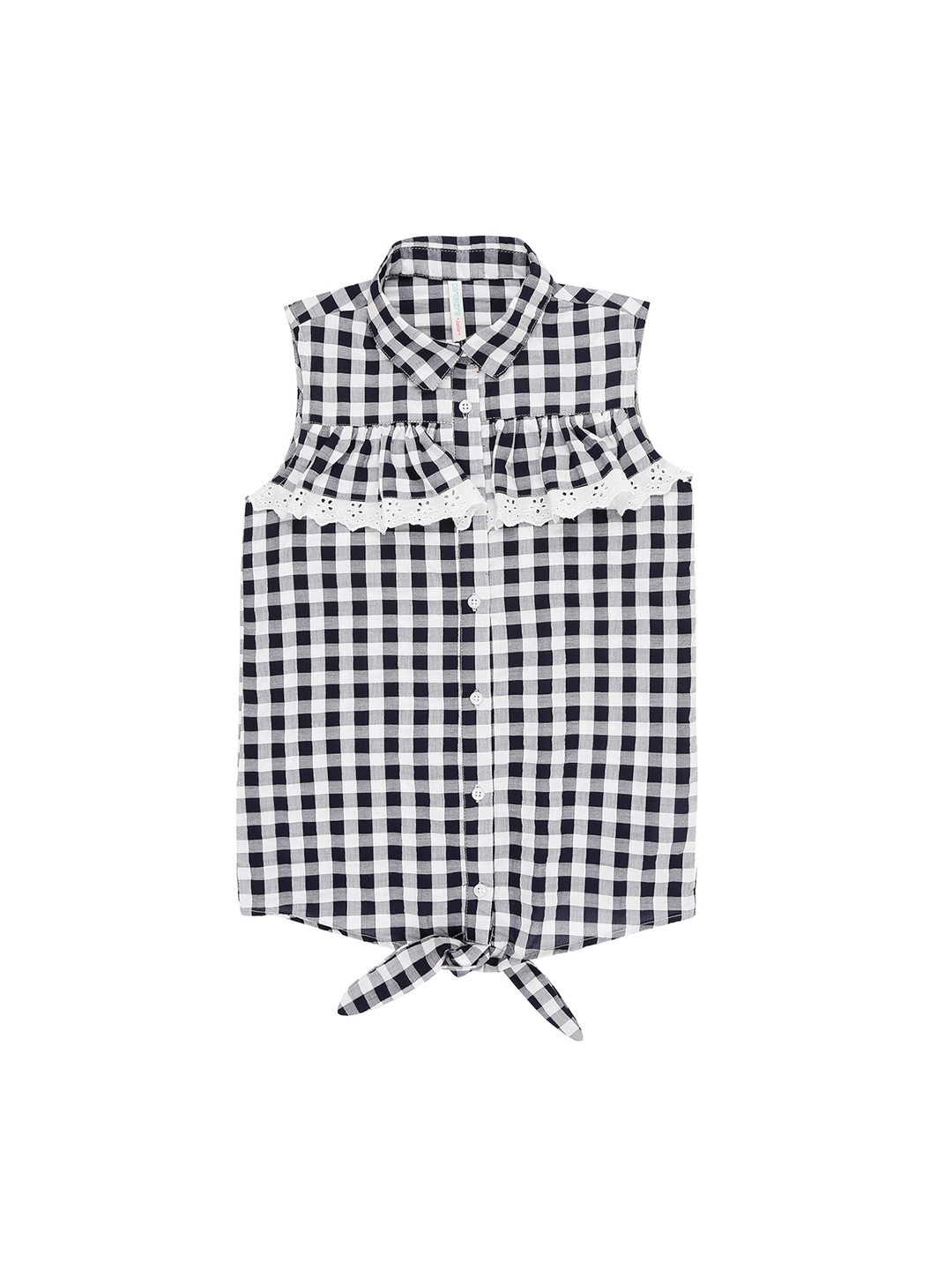 

Pantaloons Junior Girls Navy Blue & Off-White Checked Shirt Style Top