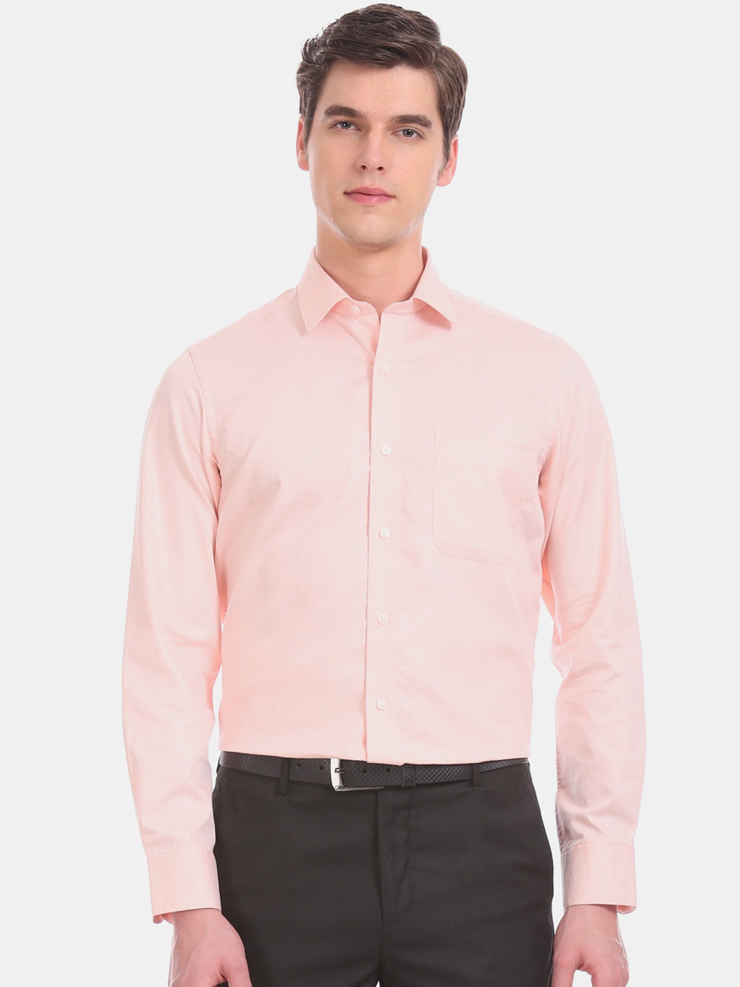 

Arrow Men Pink Regular Fit Self Design Formal Shirt