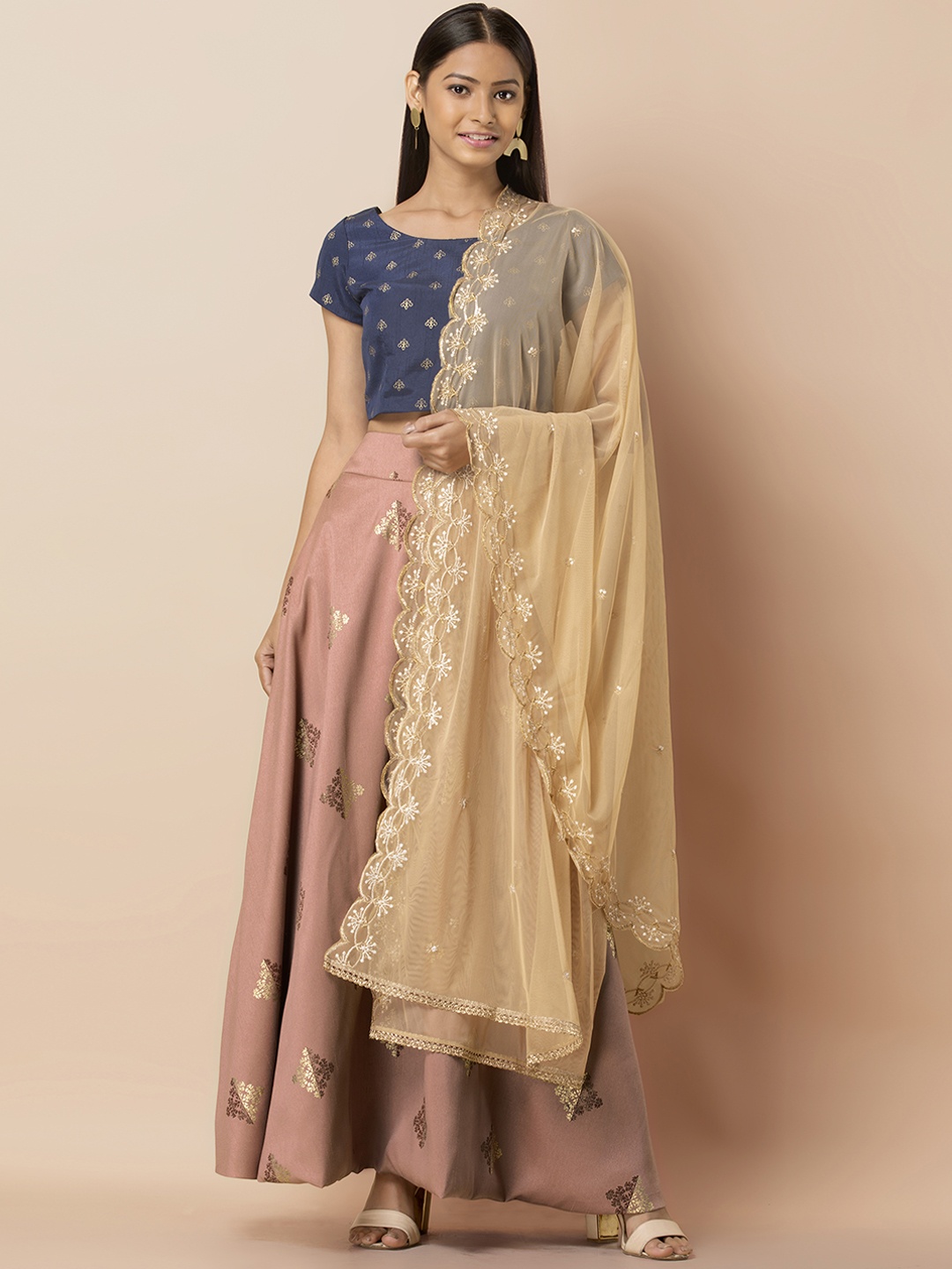 

INDYA Women Beige Embroidered Dupatta