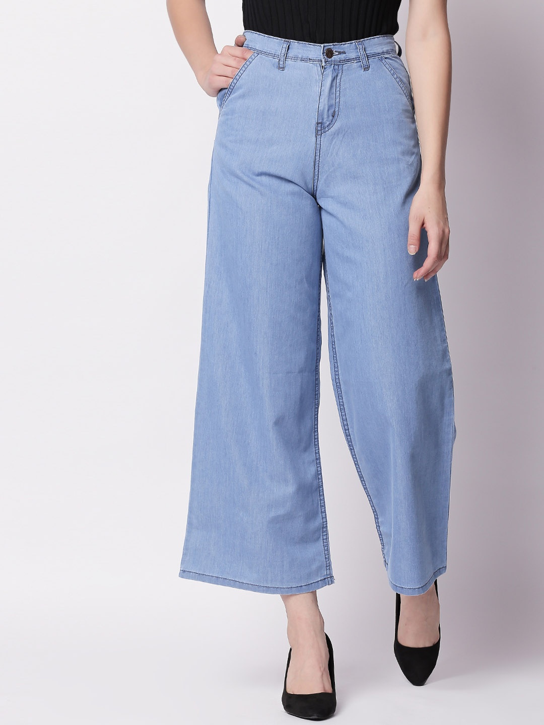 

High Star Women Blue Flared High-Rise Clean Look Jeans