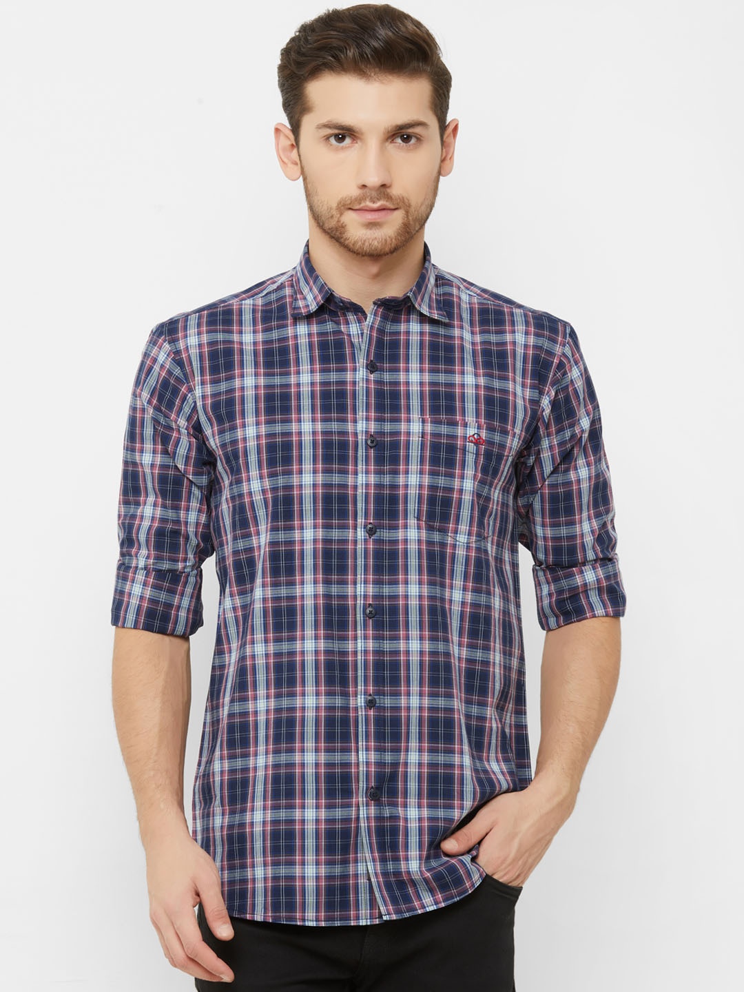 

Donzell Men Blue & Pink Comfort Regular Fit Checked Casual Shirt