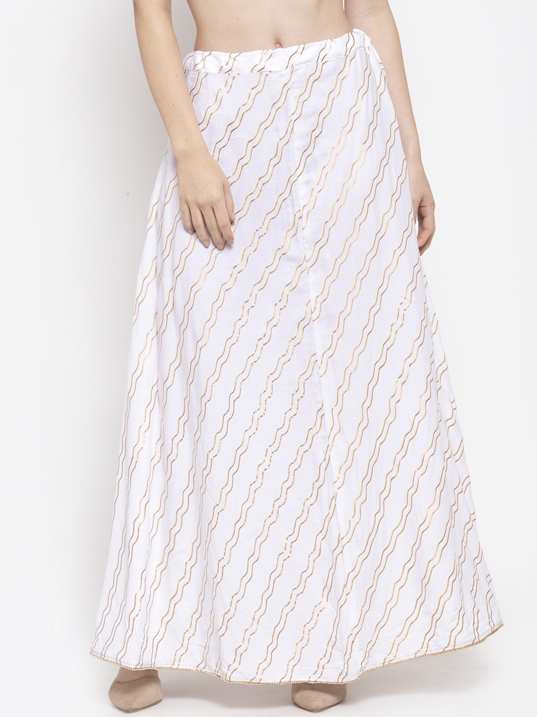 

Clora Creation Women White Striped Flared Maxi Skirt