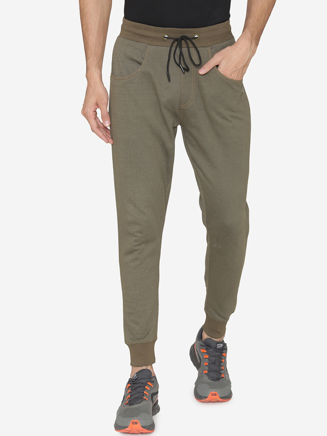 

ManQ CASUAL Men Olive Green Self-Design Joggers