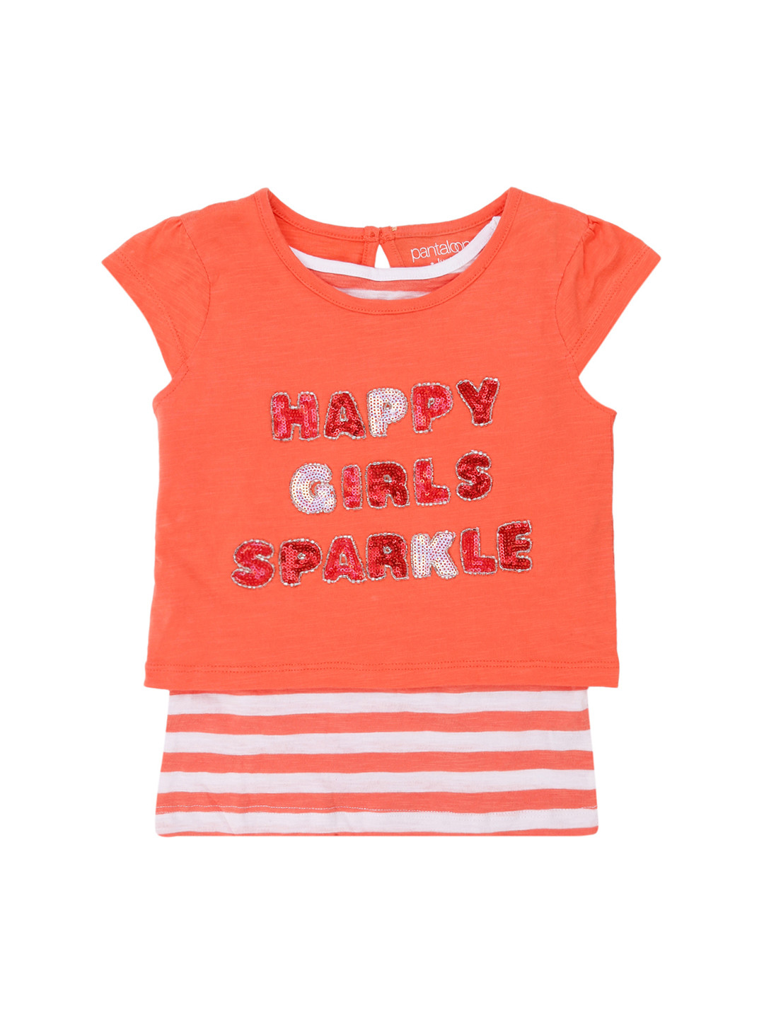 

Pantaloons Junior Girls Orange Pink Printed Round Neck Pure Cotton T-shirt