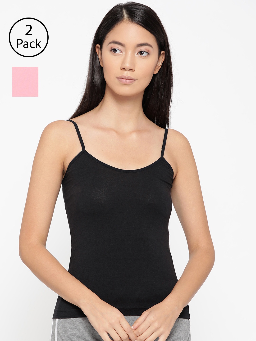 

Lady Lyka Women Pack of 2 Solid Camisoles CAMI-04, Black