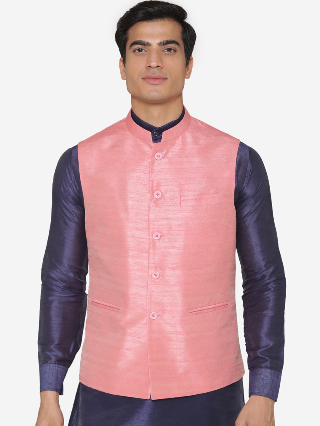 

MANQ Men Pink Solid Nehru Jacket