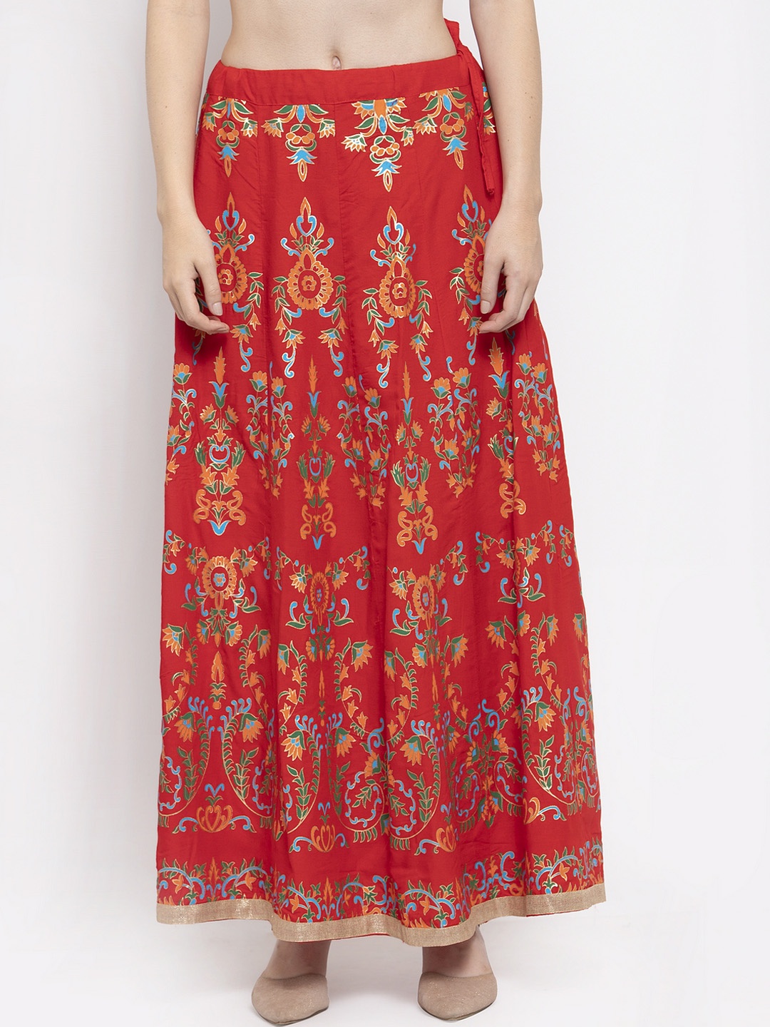 

Clora Creation Women Red & Orange Printed Flared Maxi Skirt