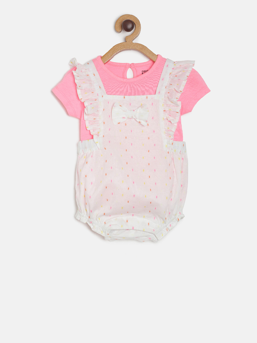 

MINI KLUB Girls White & Pink Printed Romper