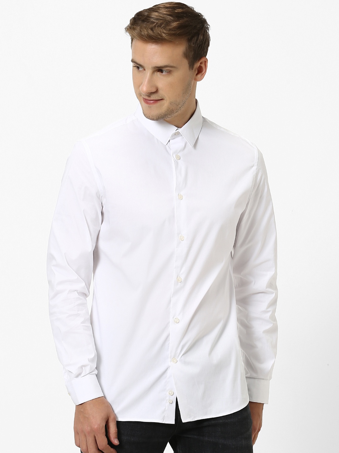 Celio Men White Slim Fit Solid Casual Shirt