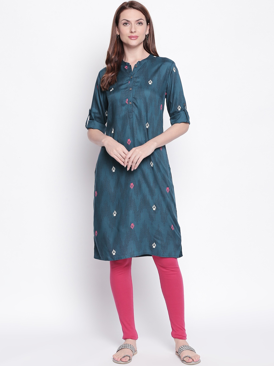 

RANGMANCH BY PANTALOONS Women Teal Blue Printed Straight Kurta