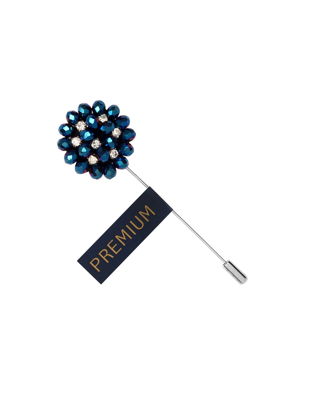 

PELUCHE Unisex Blue & Silver-Toned Stone Flower Lapel Pin