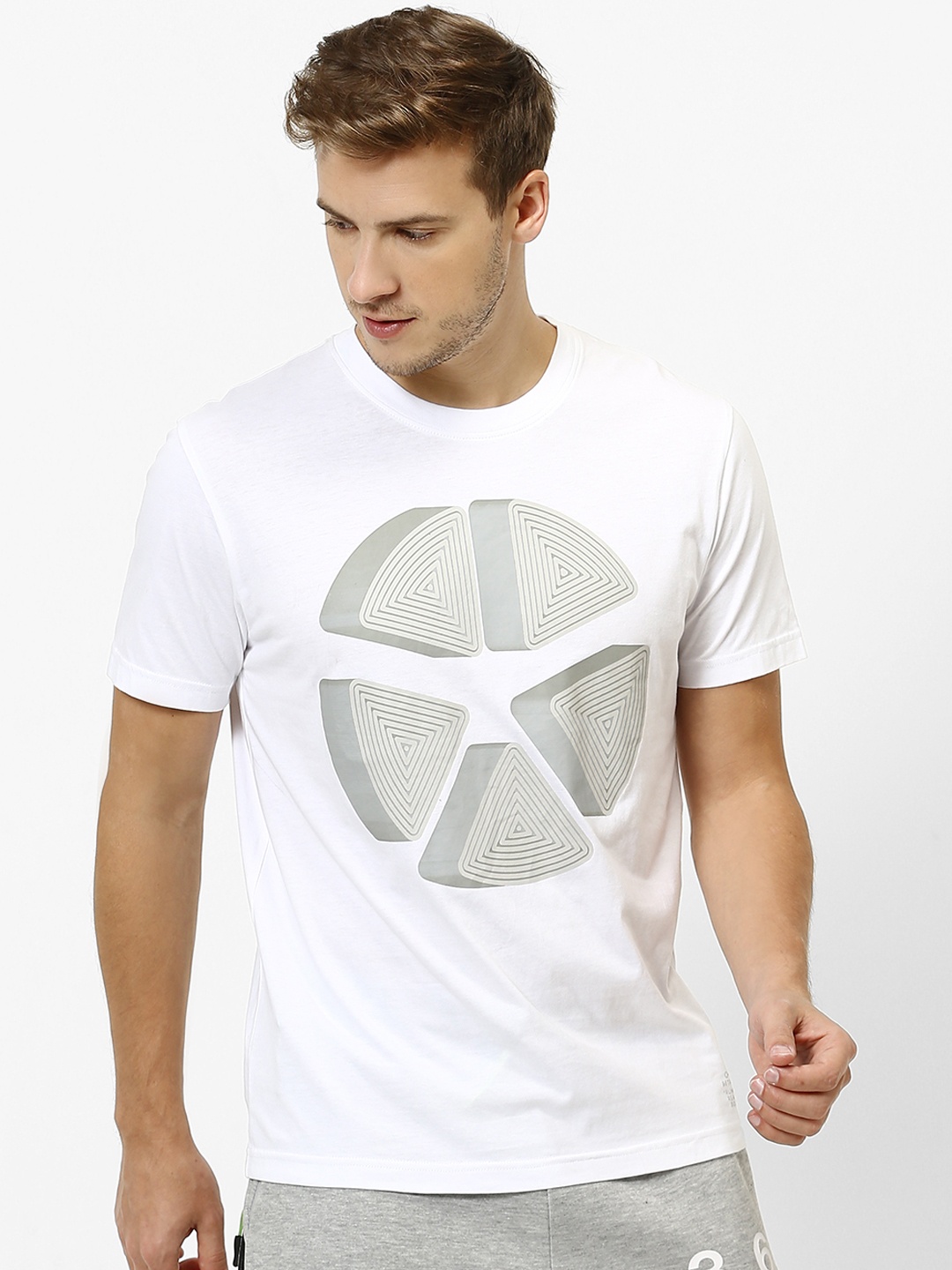 

Celio Men White& Grey Printed Round Neck T-shirt