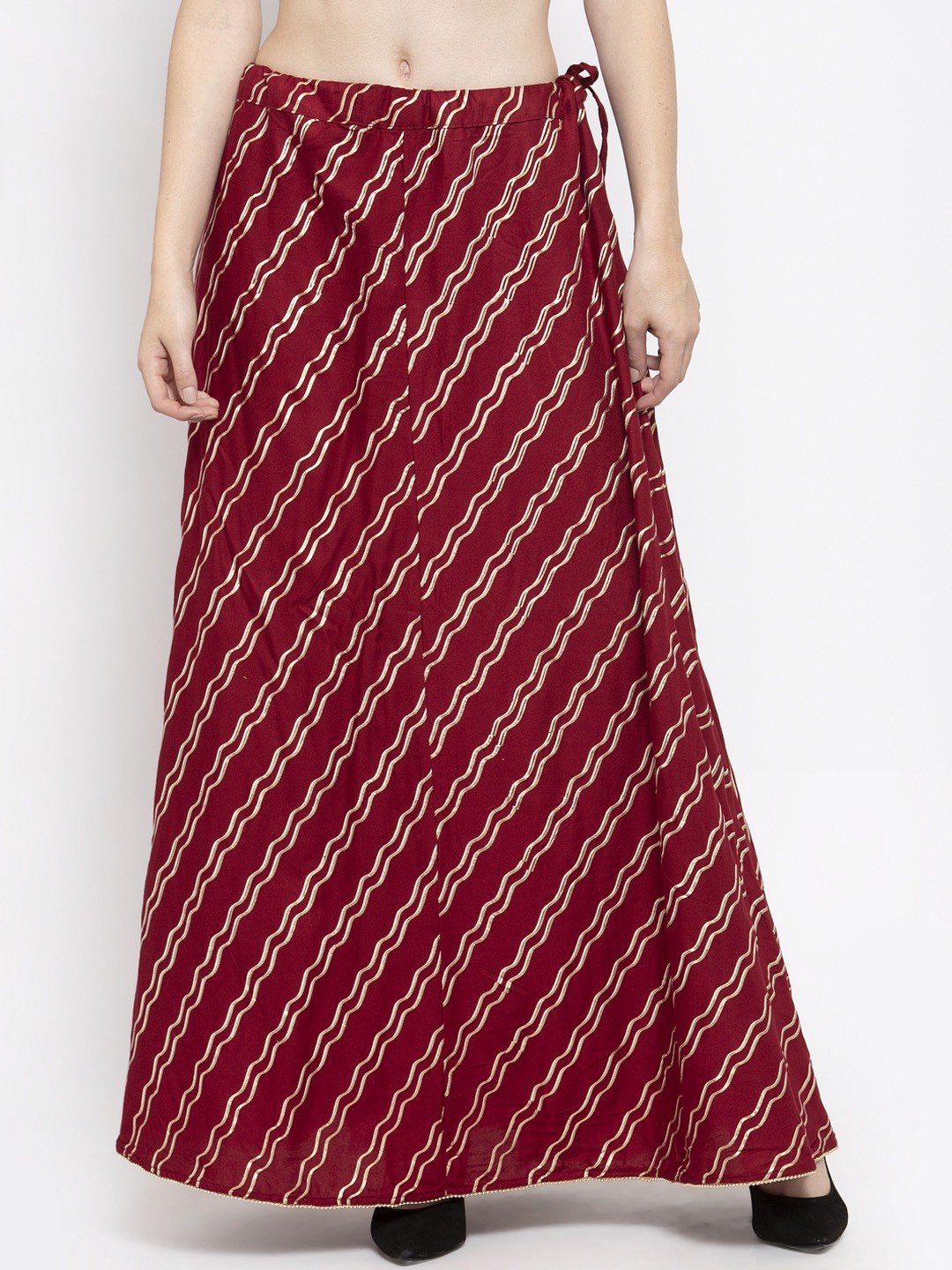 

Clora Creation Women Maroon & Gold-Toned Printed Flared Maxi Skirt