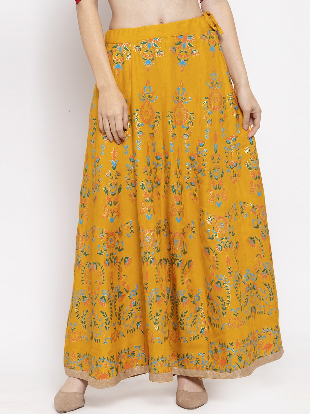 

Clora Creation Women Mustard Yellow Printed Flared Maxi Skirt
