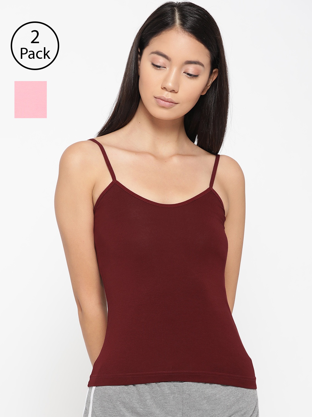 

Lady Lyka Women Pack Of 2 Solid Camisoles CAMI-04, Maroon