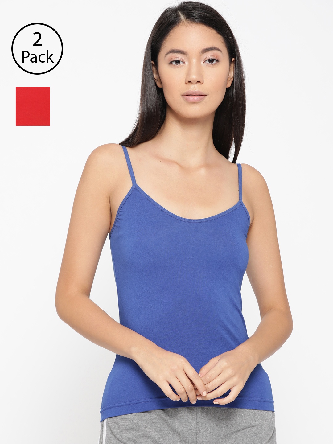 

Lady Lyka Women Pack of 2 Solid Camisoles CAMI-04, Blue