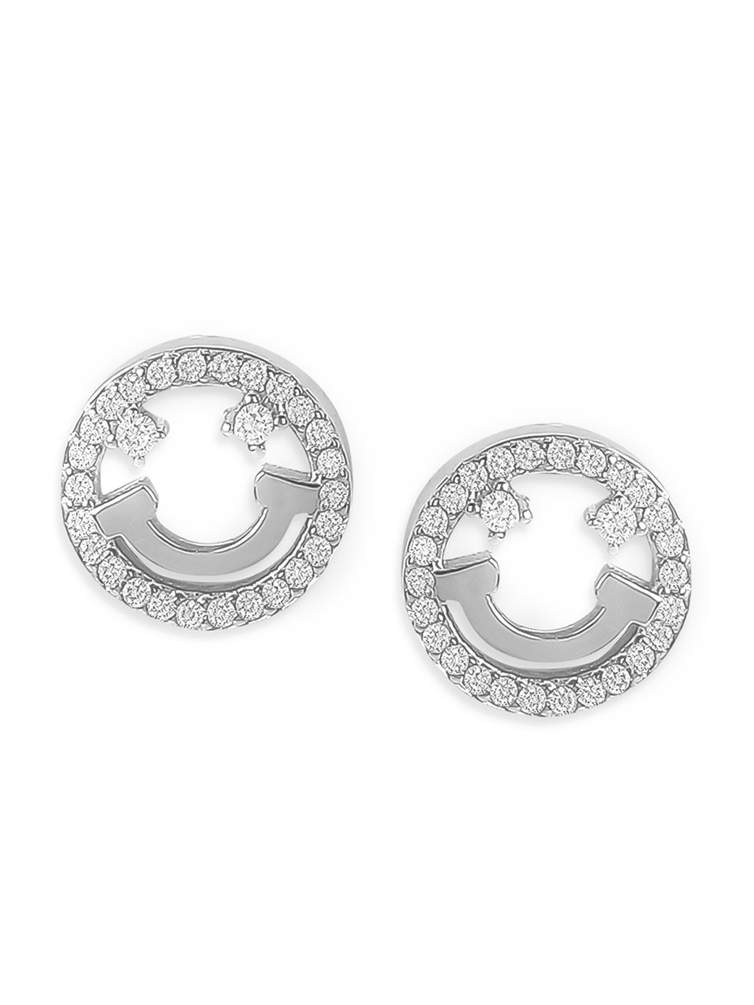 

ZAYN Silver-Plated 92.5 Sterling Silver Cubic Zerconia Studed Circular Studs