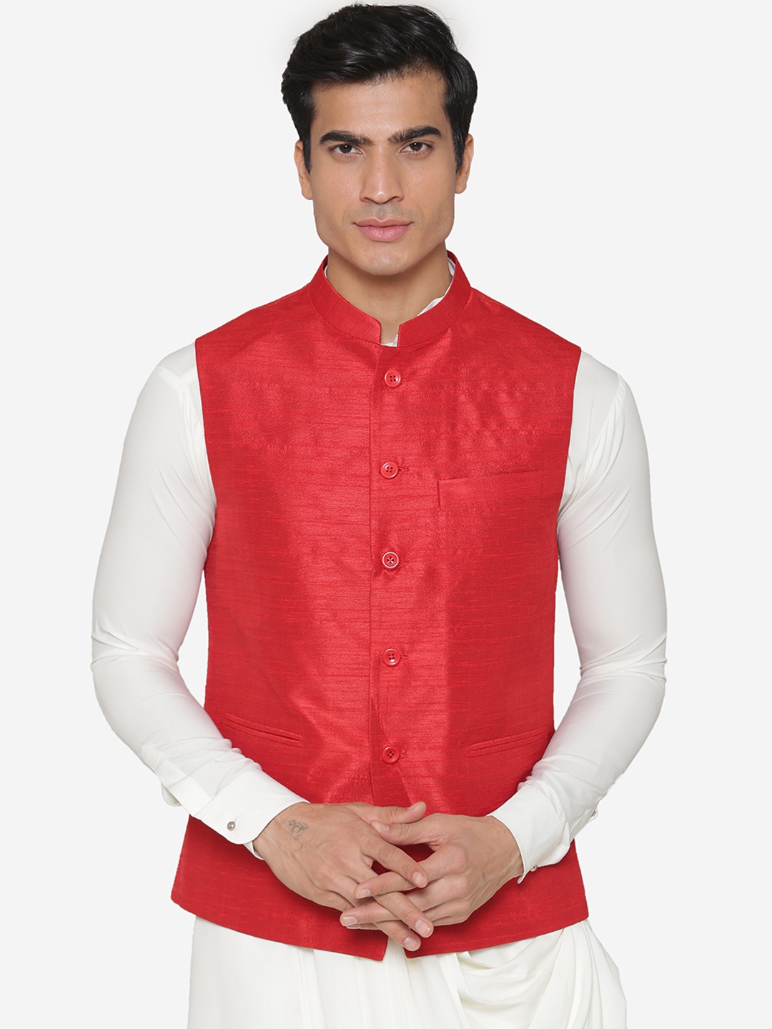 

MANQ Men Red Solid Nehru Jacket