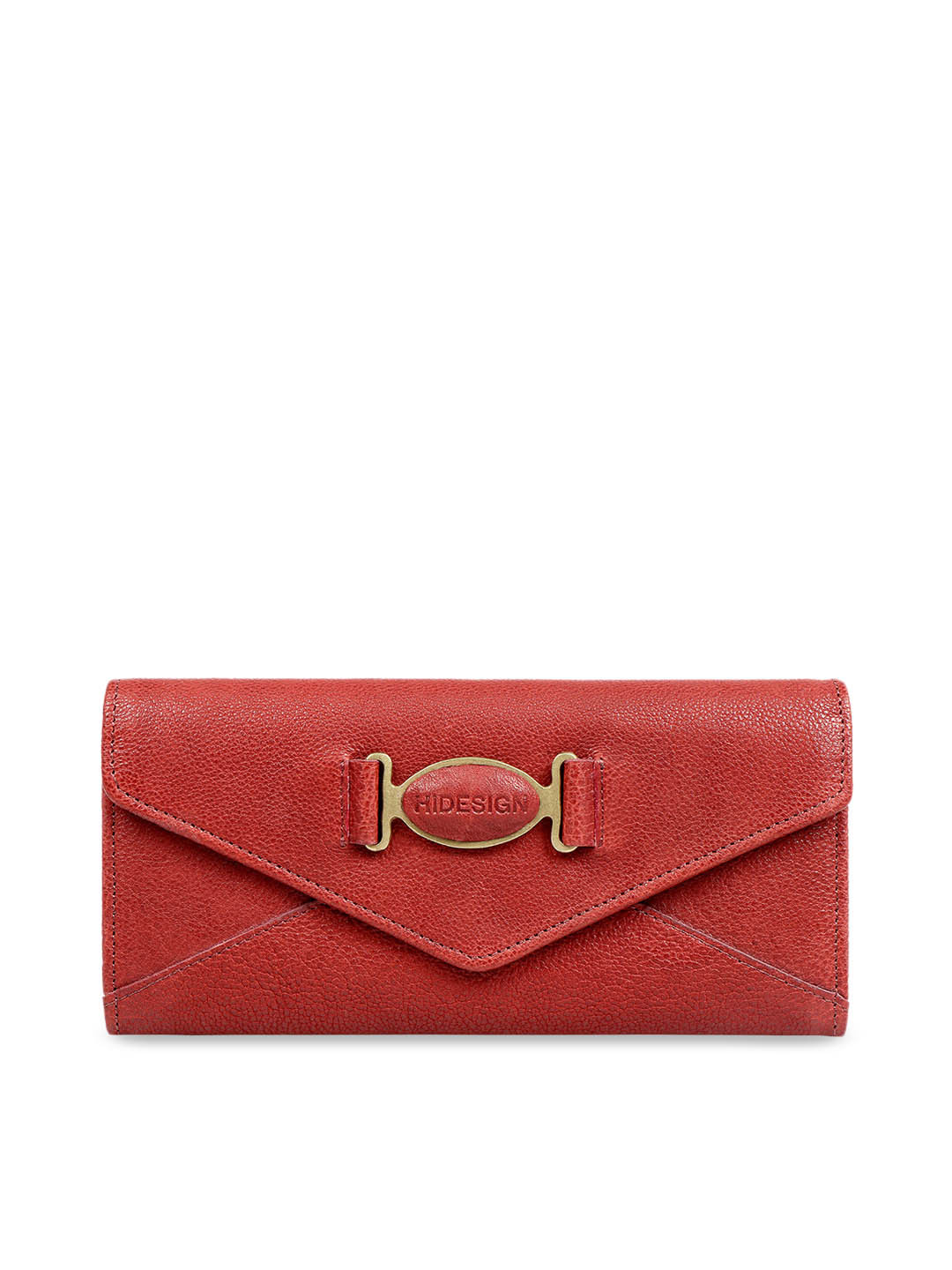 

Hidesign Women Red Textured Leather Envelope Wallet