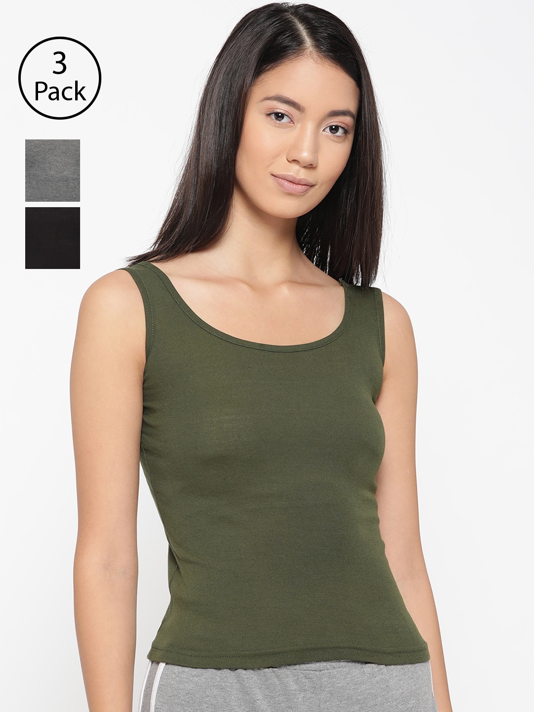 

Lady Lyka Women Pack Of 3 Solid Tank Top Camisoles CAMI-05, Grey