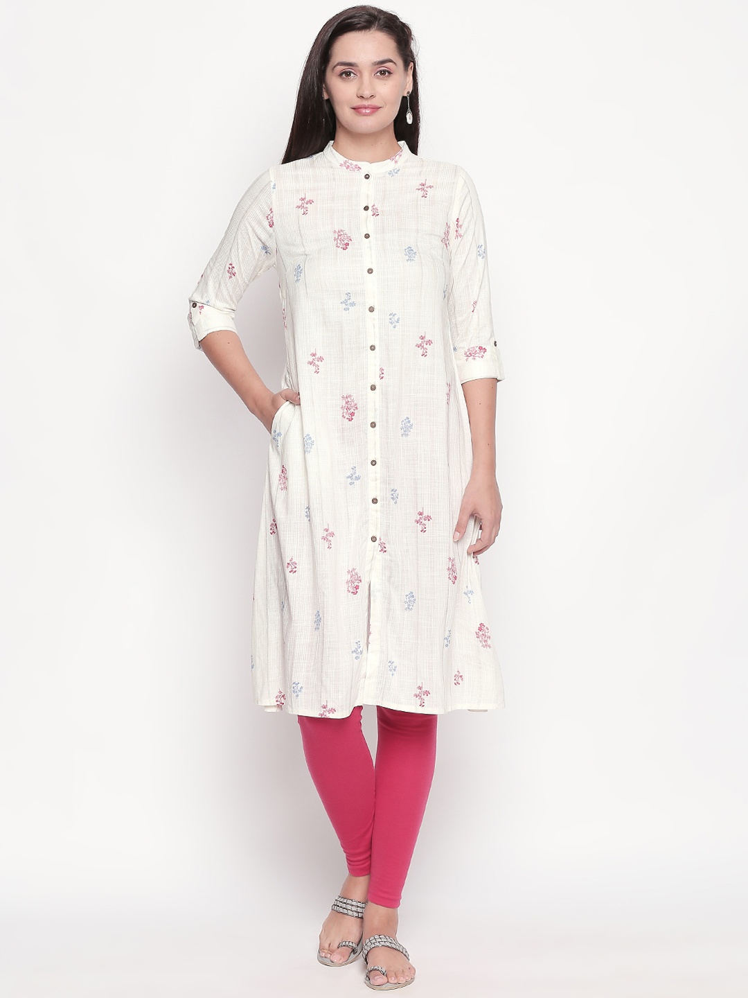

RANGMANCH BY PANTALOONS Women Off-White Printed Straight Kurta