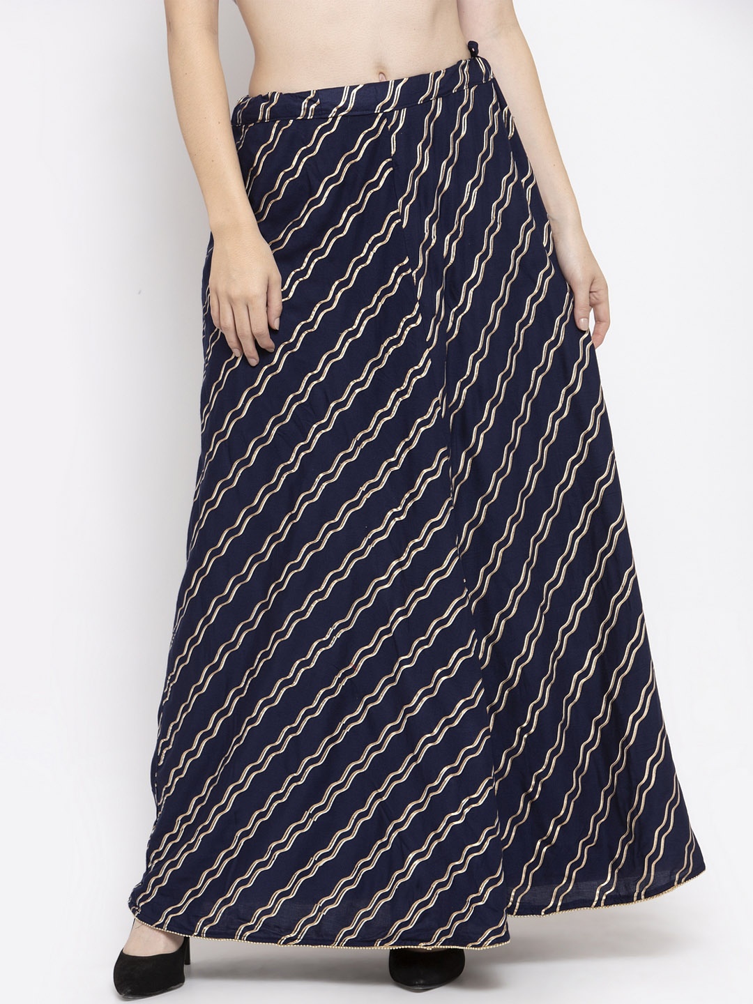 

Clora Creation Women Navy Blue & Gold-Toned Printed Flared Maxi Skirt