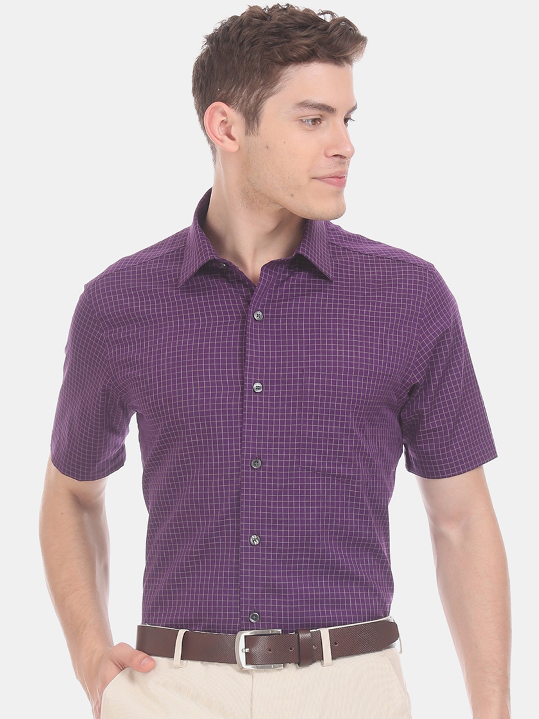 

Arrow Men Purple Regular Fit Checked Formal Shirt