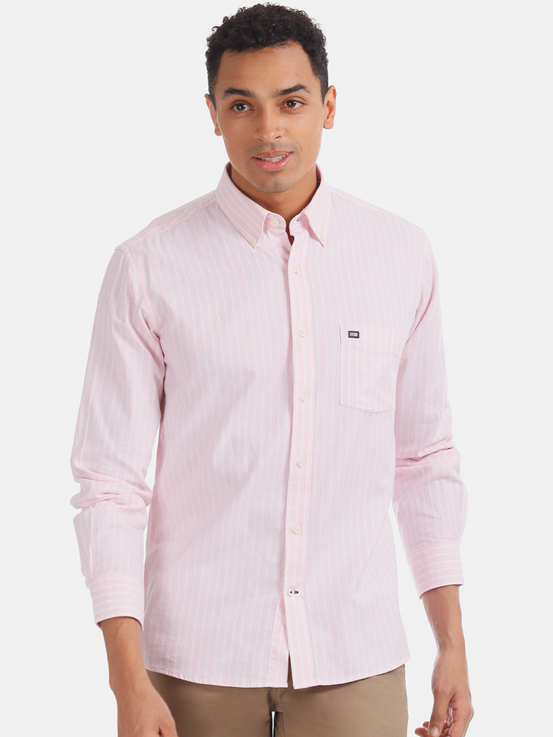 

Arrow Men Pink & White Regular Fit Striped Casual Shirt