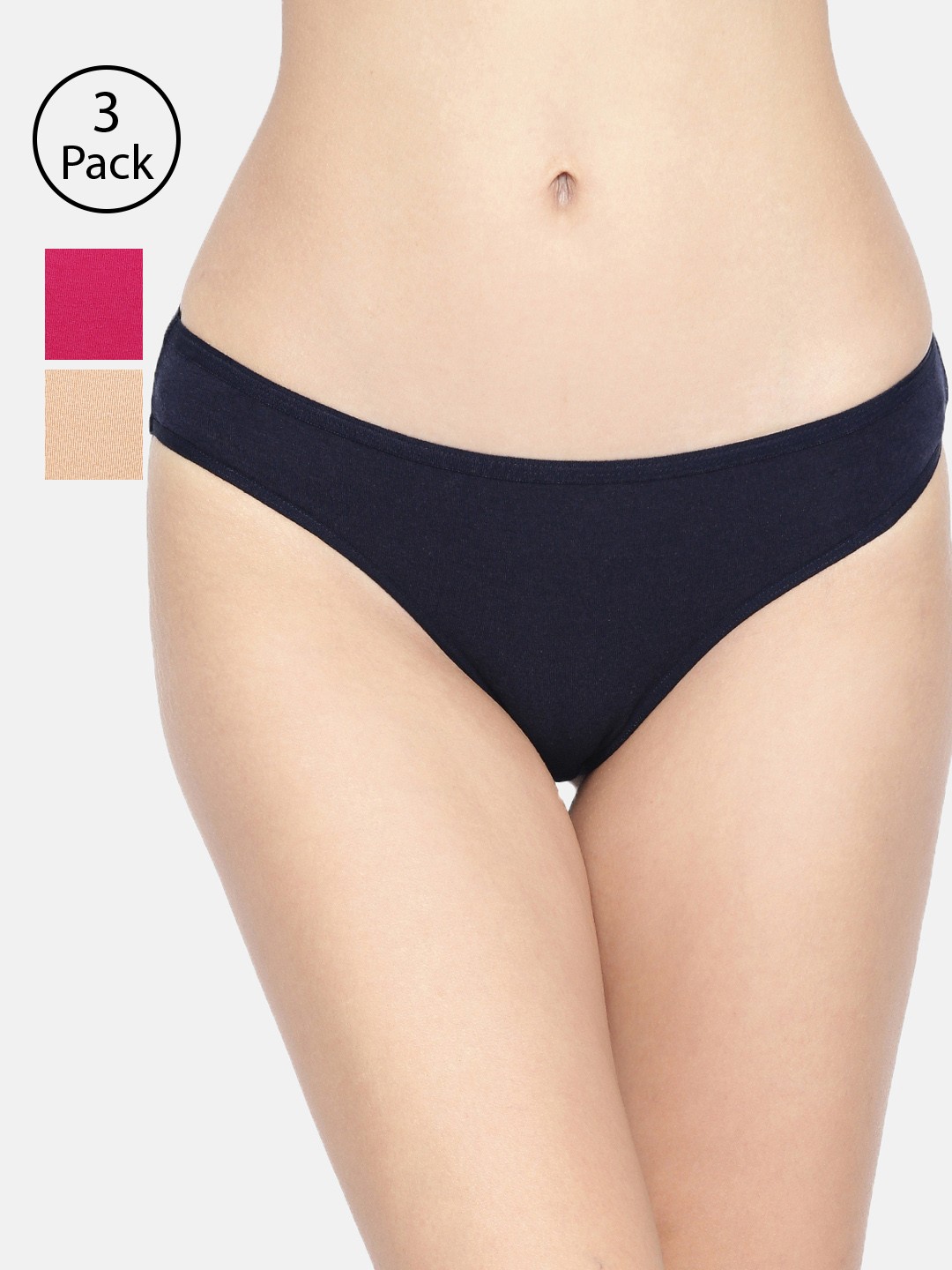 

Inner Sense Women Pack Of 3 Solid Organic Cotton Antimicrobial Sustainable Bikini IMPC004, Navy blue