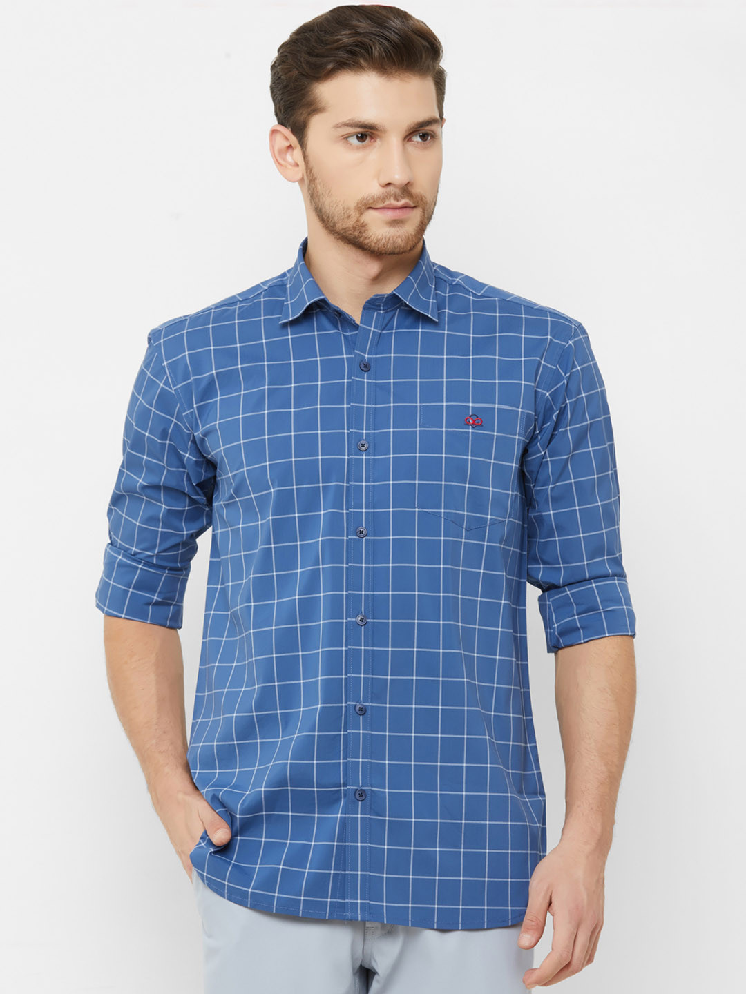 

Donzell Men Blue & White Regular Fit Checked Casual Shirt