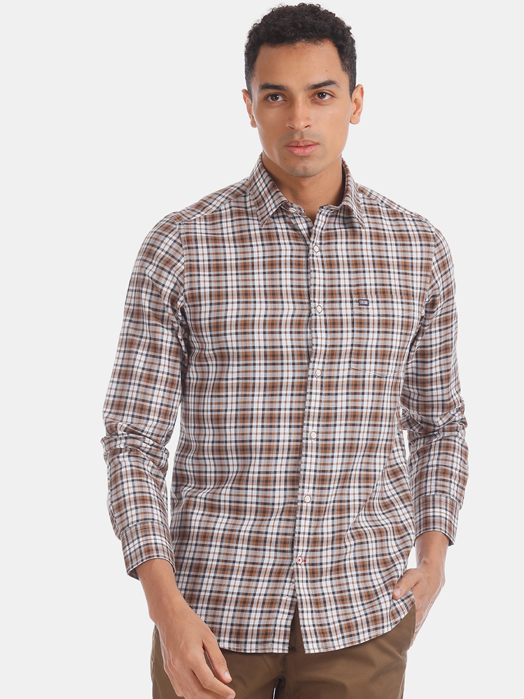 

Arrow Sport Men Brown & White Slim Fit Checked Casual Shirt