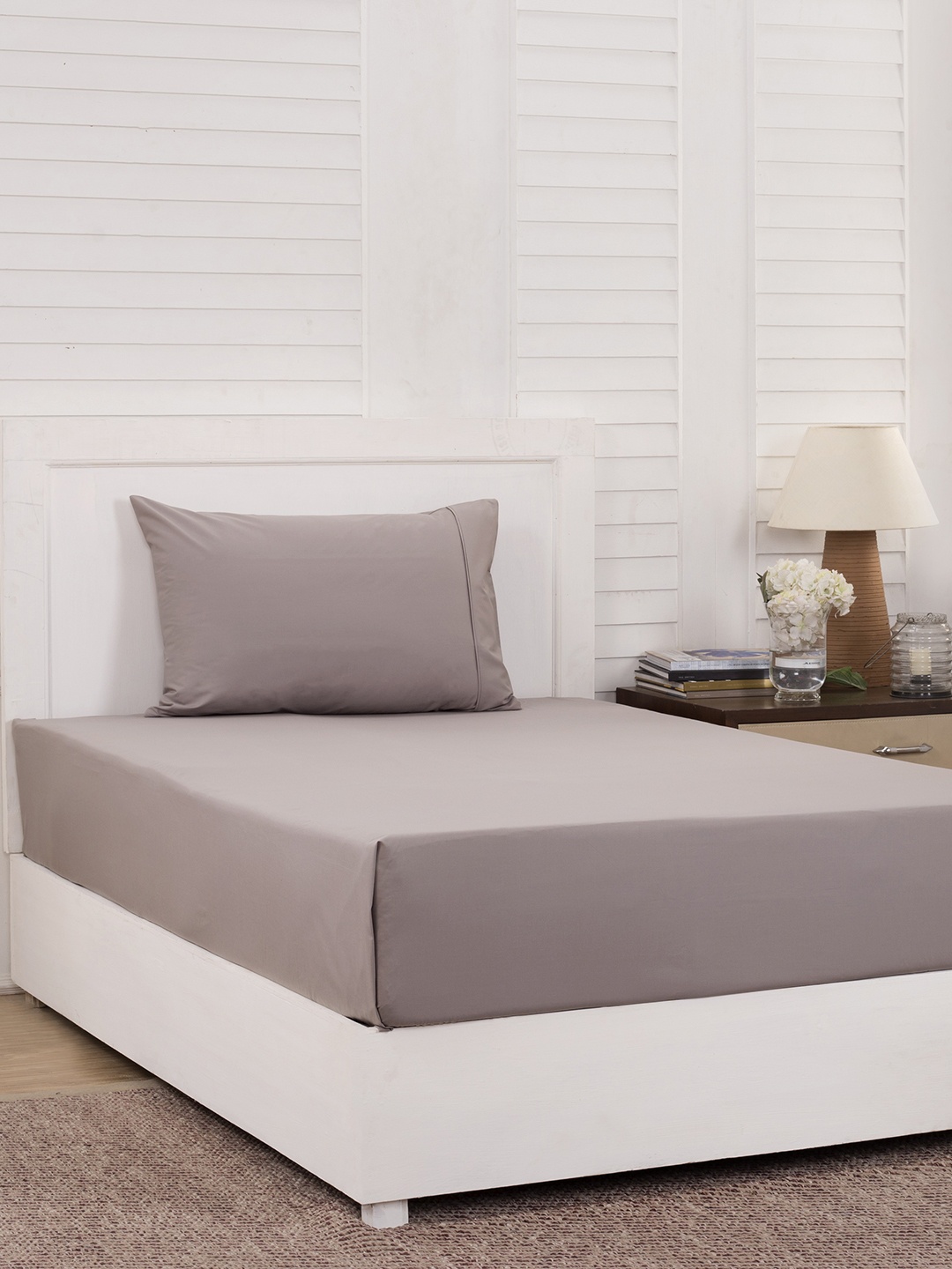 

MASPAR Grey Solid 200 TC Cotton 1 Single Bedsheet with 1 Pillow Covers