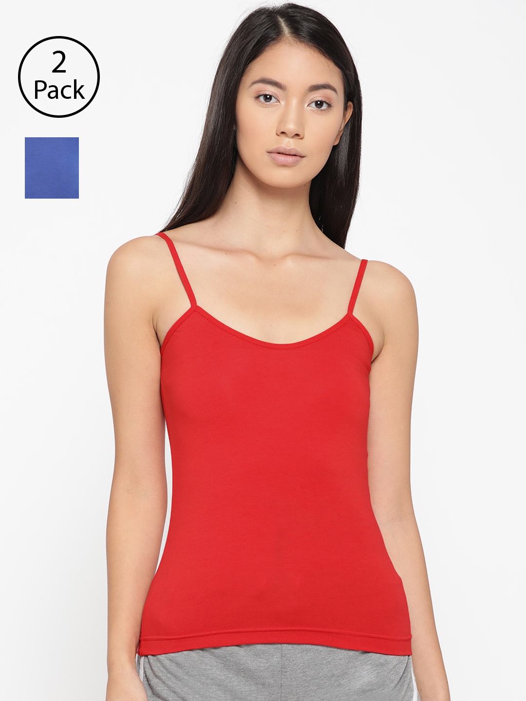 

Lady Lyka Women Pack Of 3 Solid Adjustable Straps Camisoles CAMI-04, Red